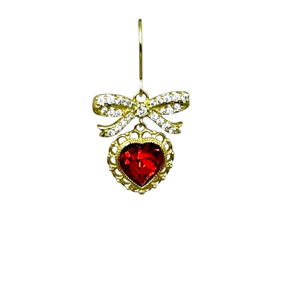 Red Heart and Bow Earrings 14K laminated gold - Picture 4 of 4